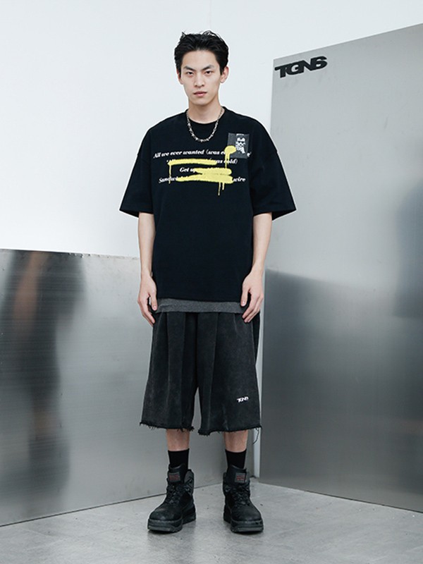 TGNS休闲装2020夏季黑色印花T恤