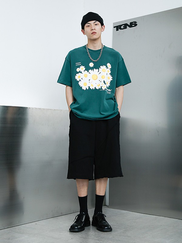 TGNS休闲装2020夏季墨绿色印花T恤