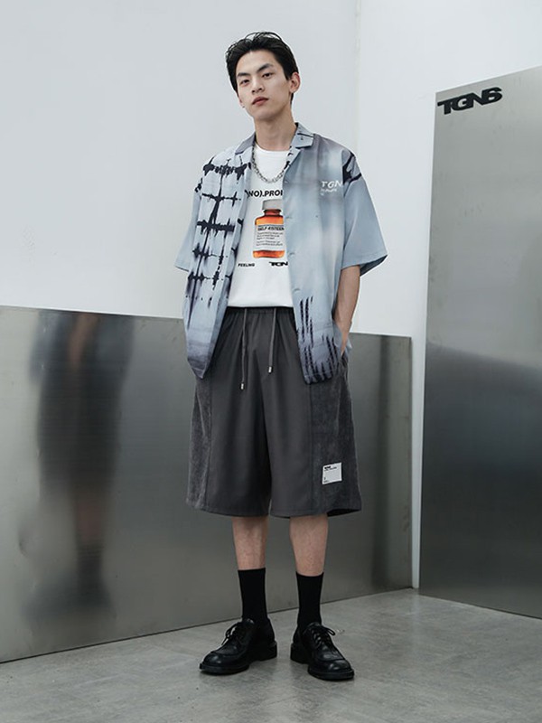 TGNS休闲装2020夏季灰色宽松衬衫