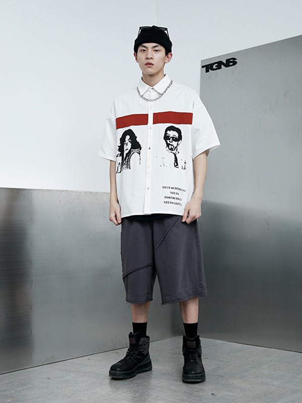 TGNS休闲装2020夏季白色印花衬衫