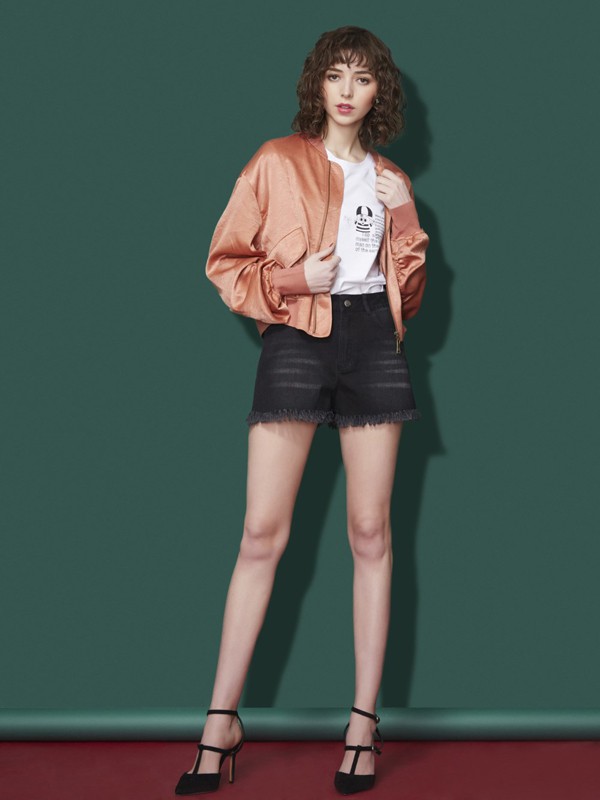 领姿2020春夏季橙色纯色外套