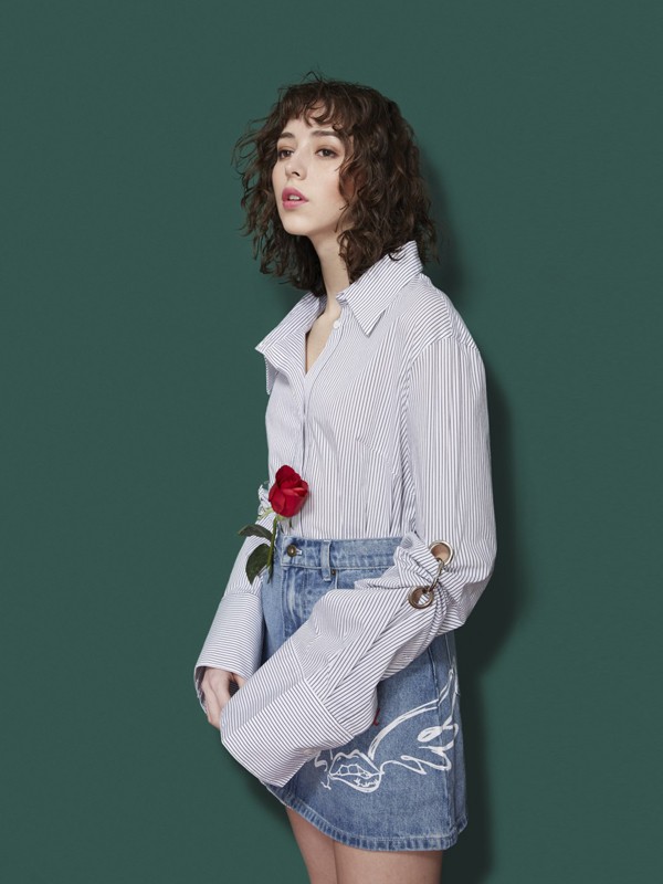 领姿2020春夏季蓝色印花半身裙