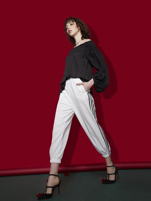 领姿2020春夏季白色高腰长裤