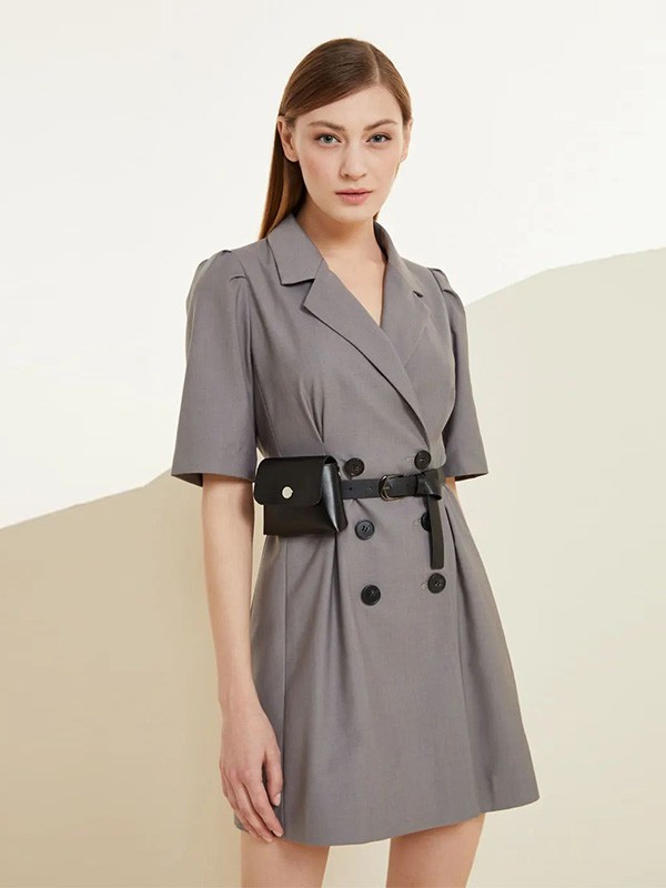 美言2020夏季灰色收腰连衣裙