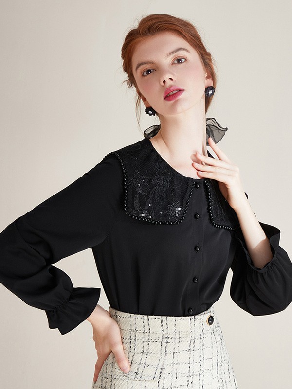 蓝色倾情2020秋季黑色纯色上衣