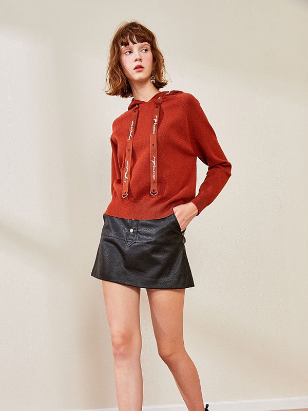 雀啡2020秋冬季红色纯色卫衣