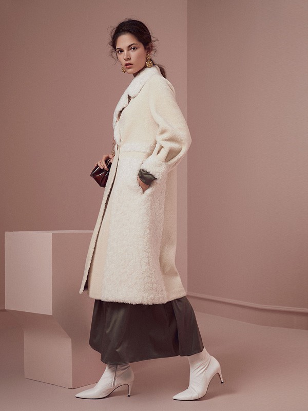 雀啡2020秋冬季白色长款大衣