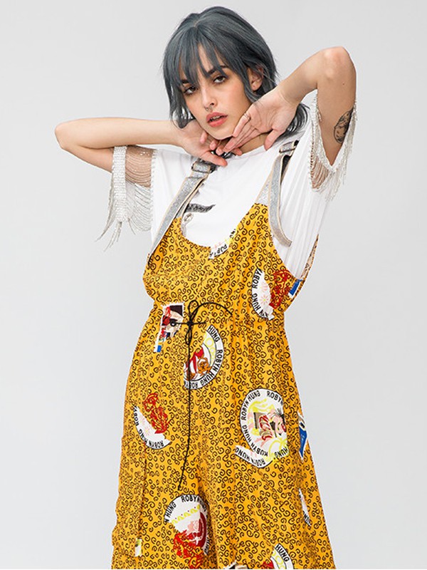 bernis2020春夏季黄色碎花背带裙