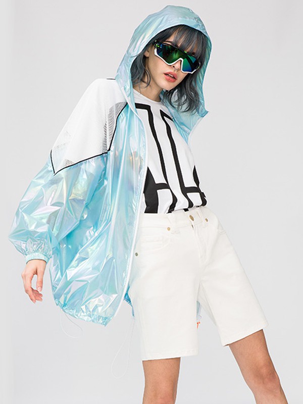 bernis2020春夏季蓝色拼接防晒衫