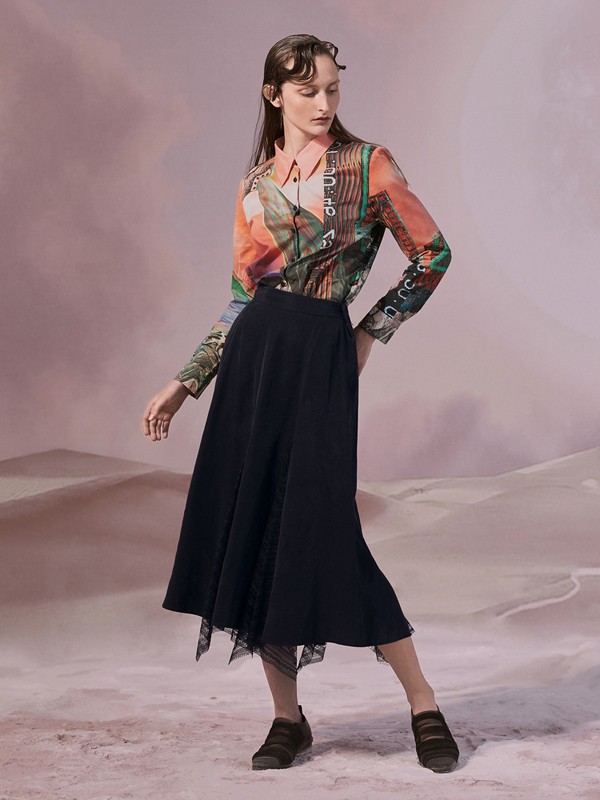 谜底2020秋冬季拼色印花衬衫