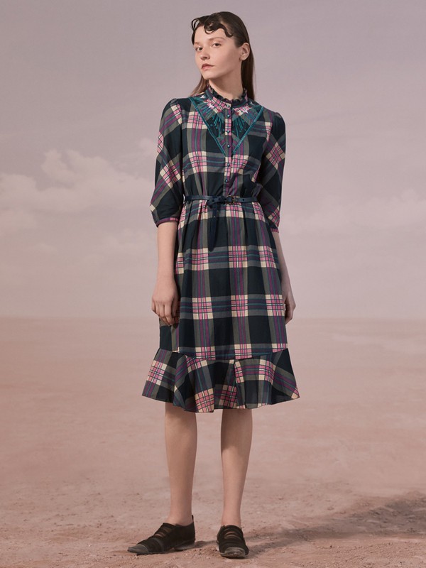 谜底2020秋冬季拼色格子连体衣