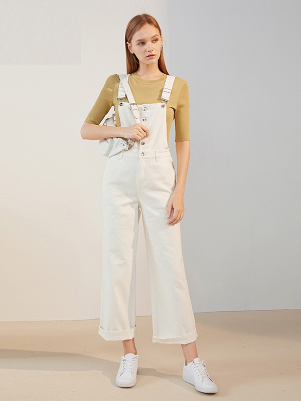 艾诺丝雅诗2020秋季白色纯色背带裤