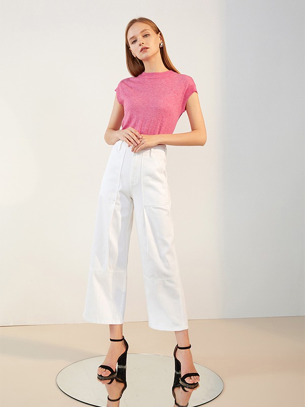 艾诺丝雅诗2020秋季白色纯色阔腿裤