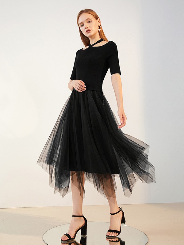 艾诺丝雅诗2020秋季黑色纱网半身裙