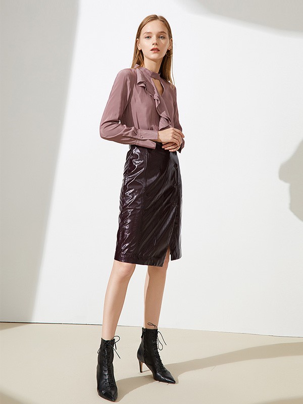 艾诺丝雅诗2020秋季酒红色亮片半身裙