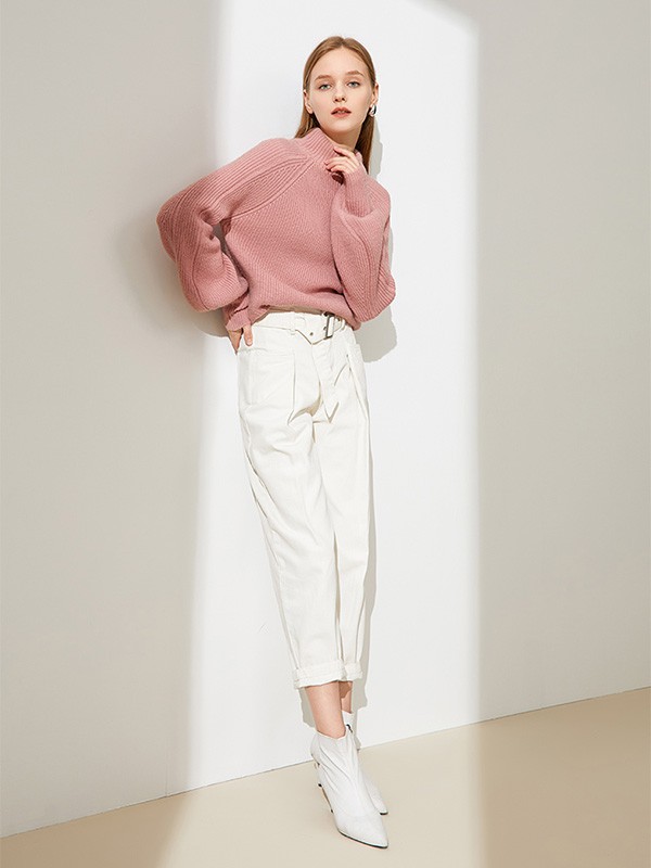 艾诺丝雅诗2020秋季白色纯色九分裤