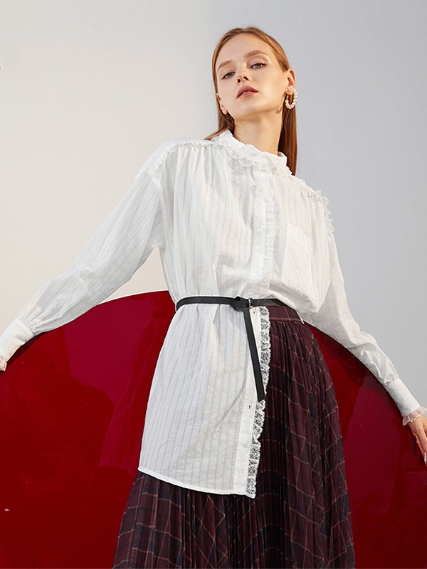 艾诺丝雅诗2020秋季白色拼接衬衫