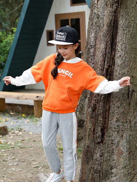 铅笔俱乐部 2020秋季橙色拼接卫衣