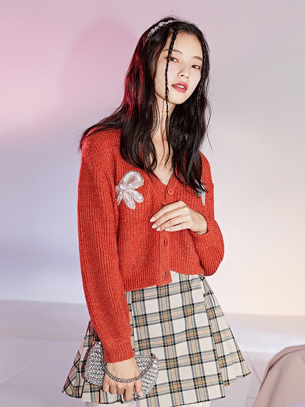 ONEMORE女装2020秋季红色亮片外套