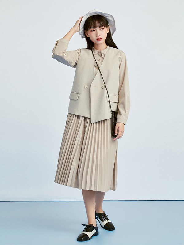 紫涵2020秋季米色纯色套装