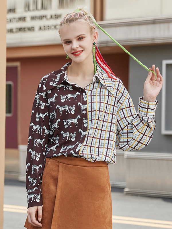 玛玛绨2020秋季拼色拼接衬衫