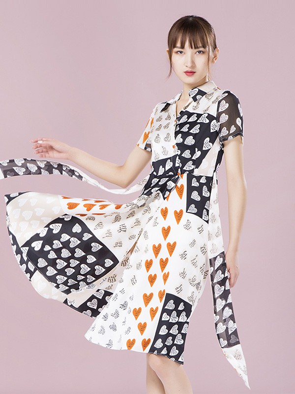 莱茨2020夏季拼色印花连衣裙