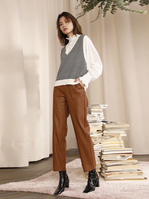 芮玛2020秋季卡其色纯色长裤