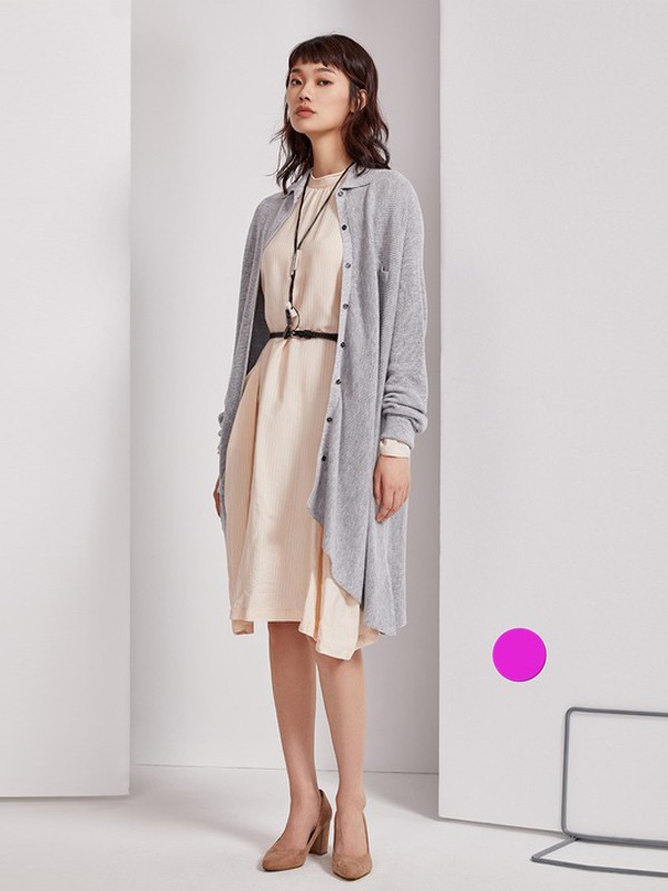 芮玛2020秋季灰色长款针织衫