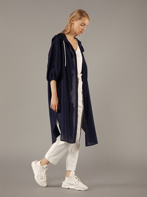 柯妮丝麗2020秋季藏蓝色长款外套