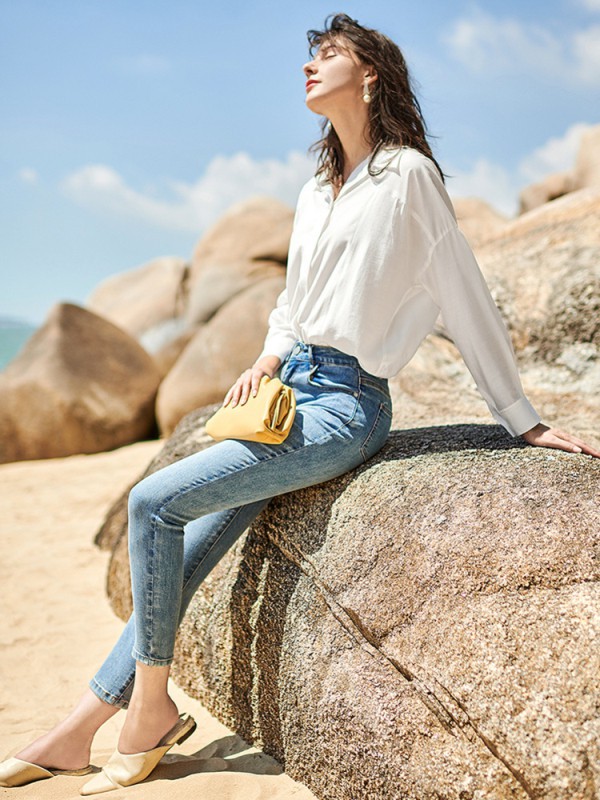 盛放2020秋季白色纯色衬衫