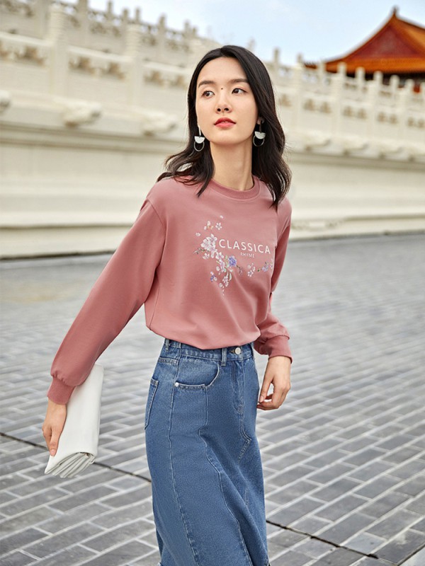 盛放2020秋季粉色印花卫衣