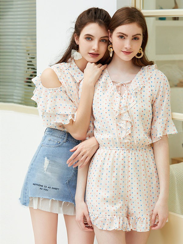 朵以2020春夏季米色波点连体衣