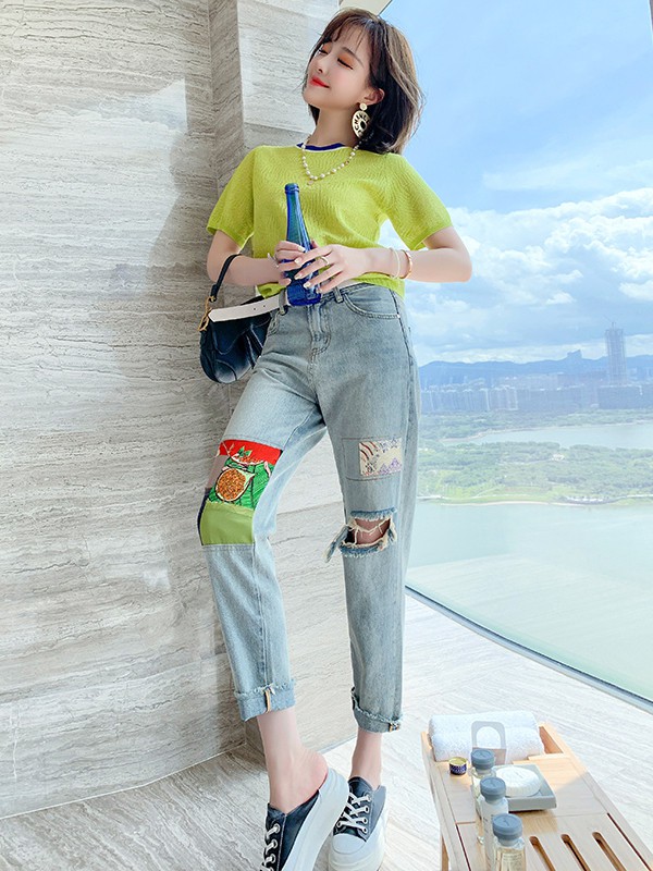 缪可2020夏季绿色纯色上衣