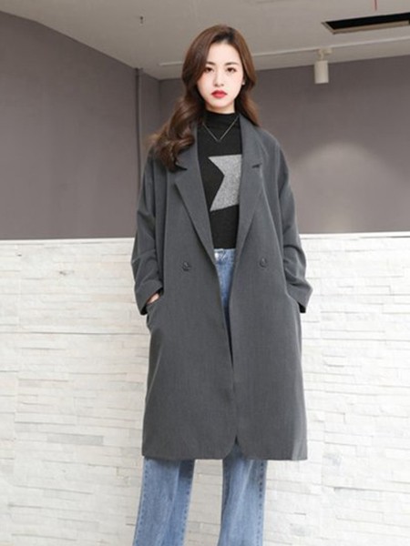 夺宝奇兵2020秋冬季灰色纯色大衣