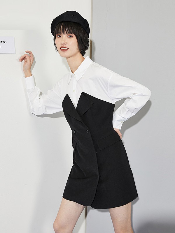 ONLY2020秋季拼色拼接连衣裙