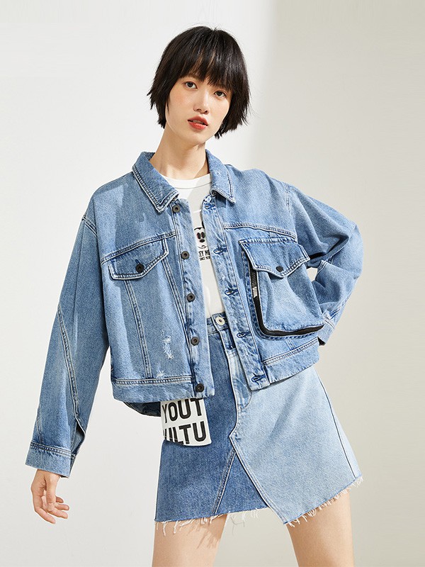 ONLY女装2020秋季浅蓝色宽松外套