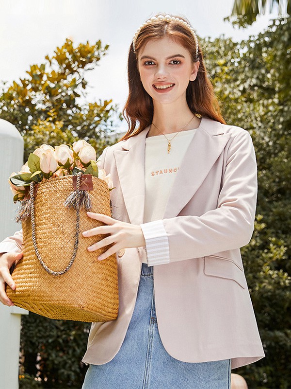 阿依莲2020秋季米色纯色西装