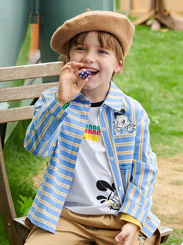 巴布豆2020秋季浅蓝色条纹衬衫