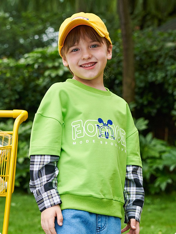 巴布豆2020秋季抹茶绿拼接卫衣