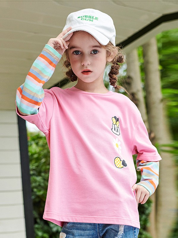 巴布豆2020秋季粉色拼接上衣