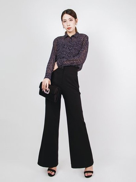 姚领2020秋冬季黑色高腰喇叭裤