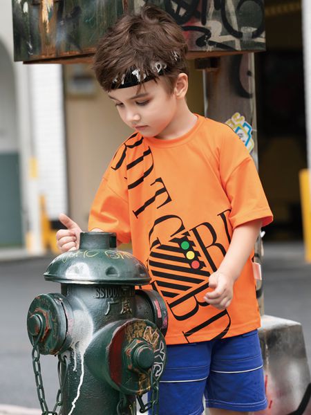 巴迪小虎2020夏季橙色印花T恤