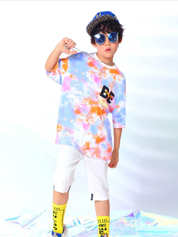 淘气贝贝2020夏季蓝色渐变T恤