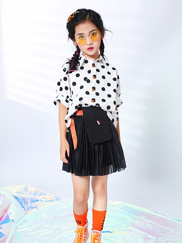 淘气贝贝2020夏季白色波点上衣