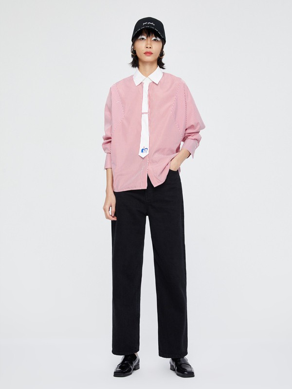 初语2020秋季粉色条纹衬衫