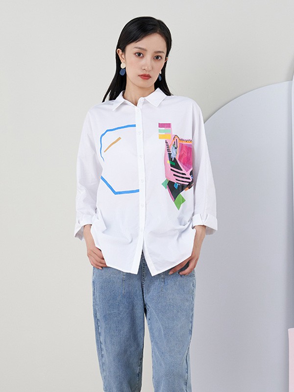 薇可蔻2020秋季白色撞色衬衫