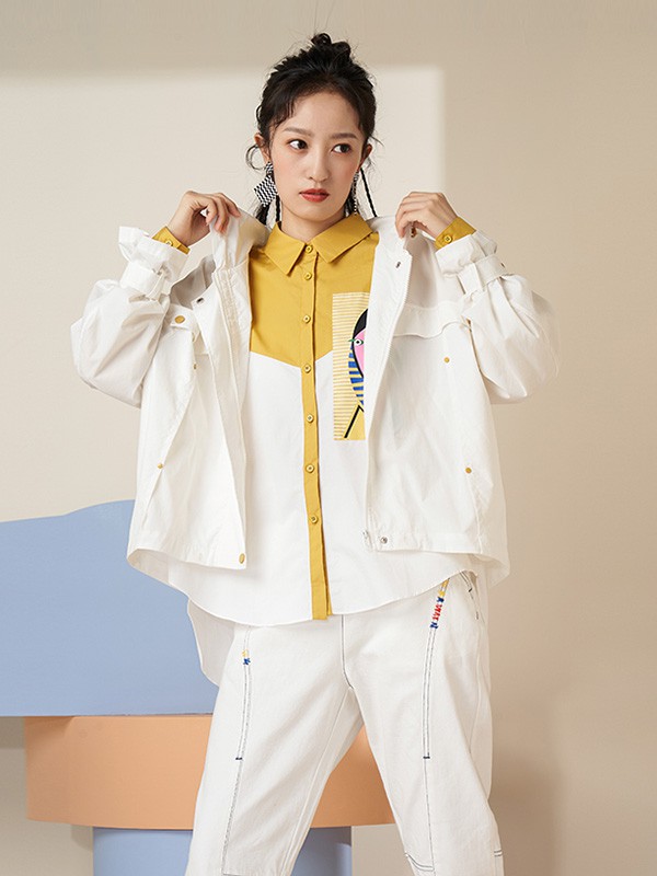 薇可蔻女装2020秋季白色纯色外套