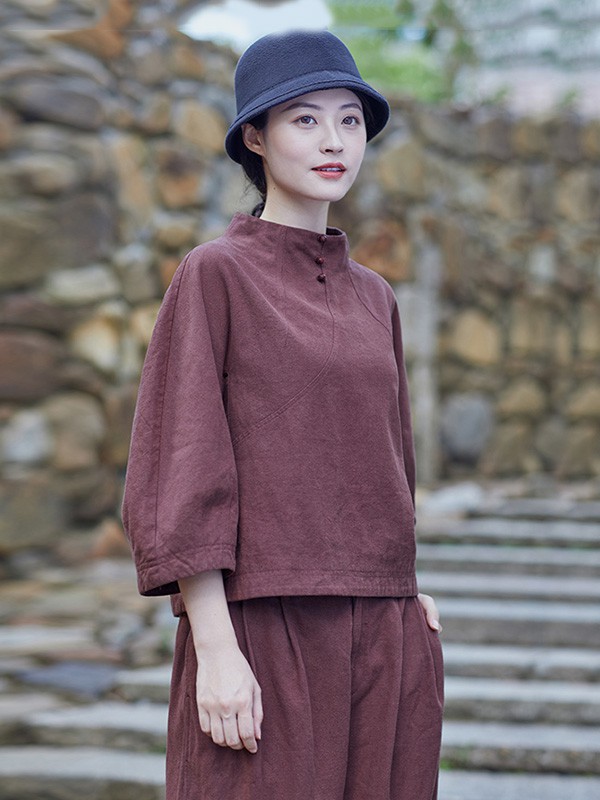 言作2020秋季卡其色纯色上衣