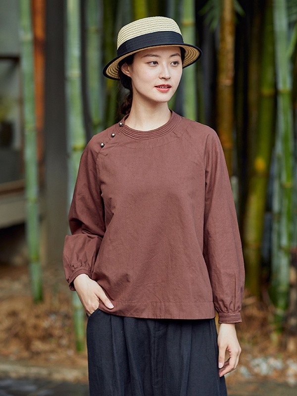 言作2020秋季卡其色纯色上衣