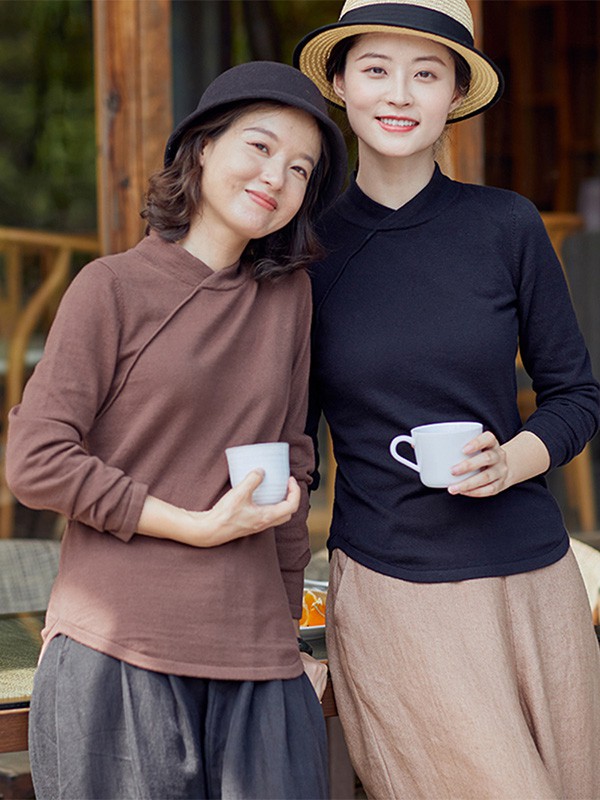 言作2020秋季卡其色纯色上衣